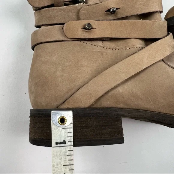 Steve Madden - Adriian Boot - Tan Low Heel Riding Boots w/ Wrap Around Buckle - Picture 10 of 12